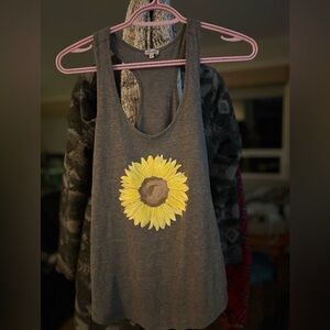 Sunflower Print Gray Tank Top
